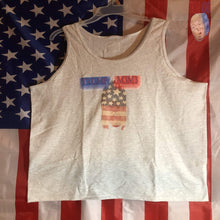 Load image into Gallery viewer, Trump Meme Clothing's Men's White tank top with Trump Loving American logo