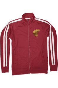 Trump Meme Track Jacket in MAGA Red with Gold Trum