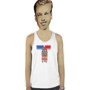 Trump Meme Clothing's Men's White tank top with Trump Loving American logo